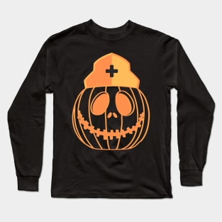 Pumpkin in a Nurse hat funny Nurse Halloween design Long Sleeve T-Shirt